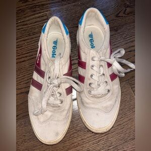 Gold Sneakers with Red Stripes - used condition